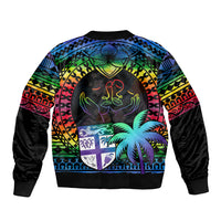 Fiji LGBT Bomber Jacket Love Is Love Tapa Pattern Rainbow Water Color LT9 - Polynesian Pride