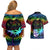 fiji-lgbt-couples-matching-off-shoulder-short-dress-and-hawaiian-shirt-love-is-love-tapa-pattern-rainbow-water-color