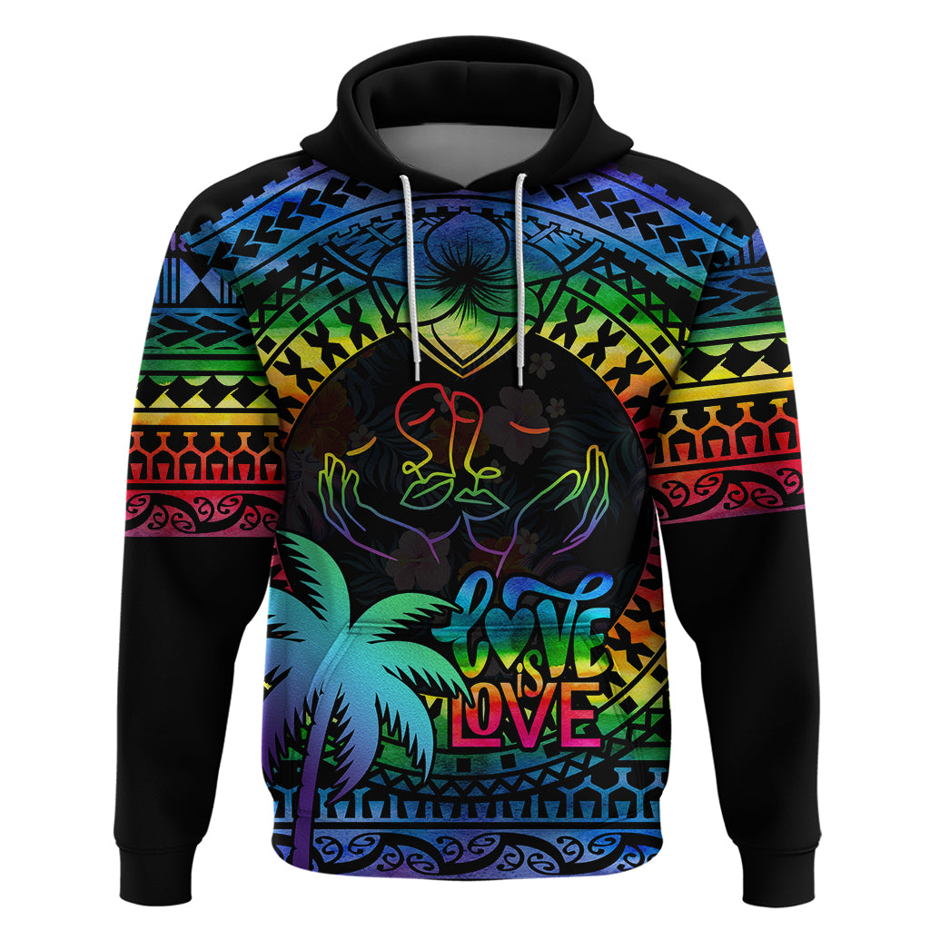 Fiji LGBT Hoodie Love Is Love Tapa Pattern Rainbow Water Color LT9 Pullover Hoodie Black - Polynesian Pride