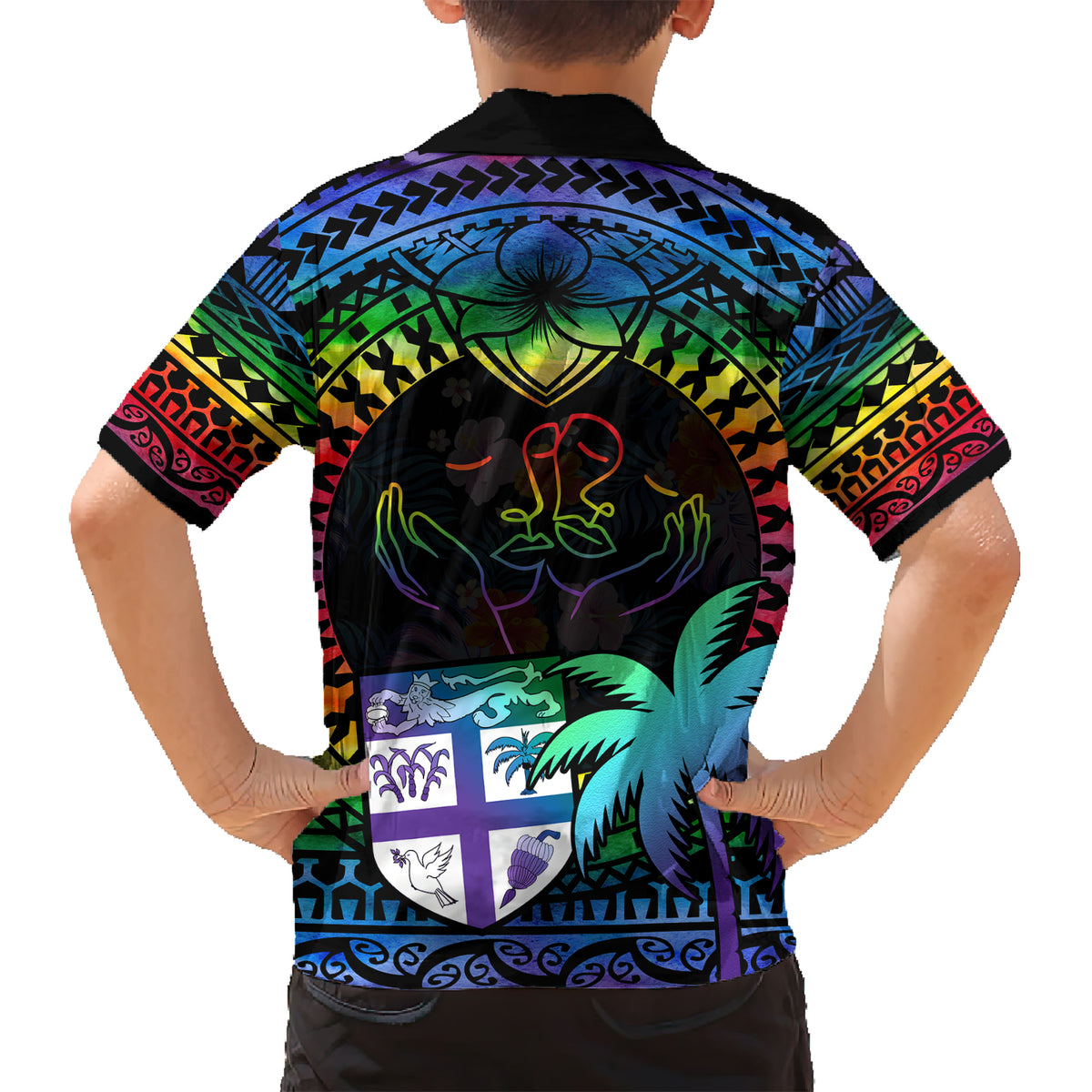 Fiji LGBT Kid Hawaiian Shirt Love Is Love Tapa Pattern Rainbow Water Color LT9 - Polynesian Pride