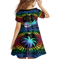 Fiji LGBT Kid Short Sleeve Dress Love Is Love Tapa Pattern Rainbow Water Color LT9 - Polynesian Pride