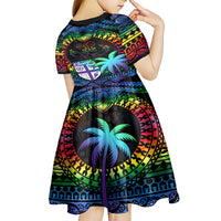 Fiji LGBT Kid Short Sleeve Dress Love Is Love Tapa Pattern Rainbow Water Color LT9 - Polynesian Pride