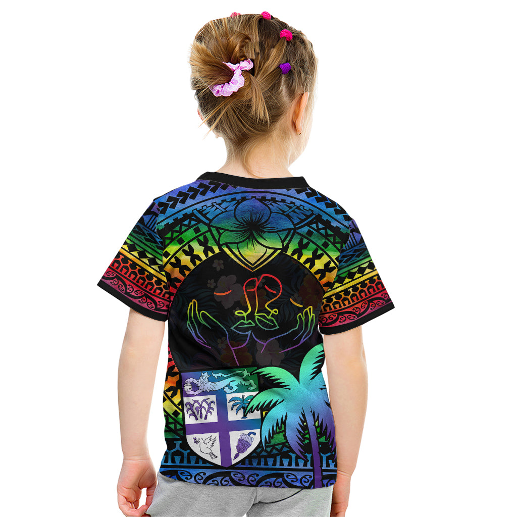 Fiji LGBT Kid T Shirt Love Is Love Tapa Pattern Rainbow Water Color LT9 - Polynesian Pride