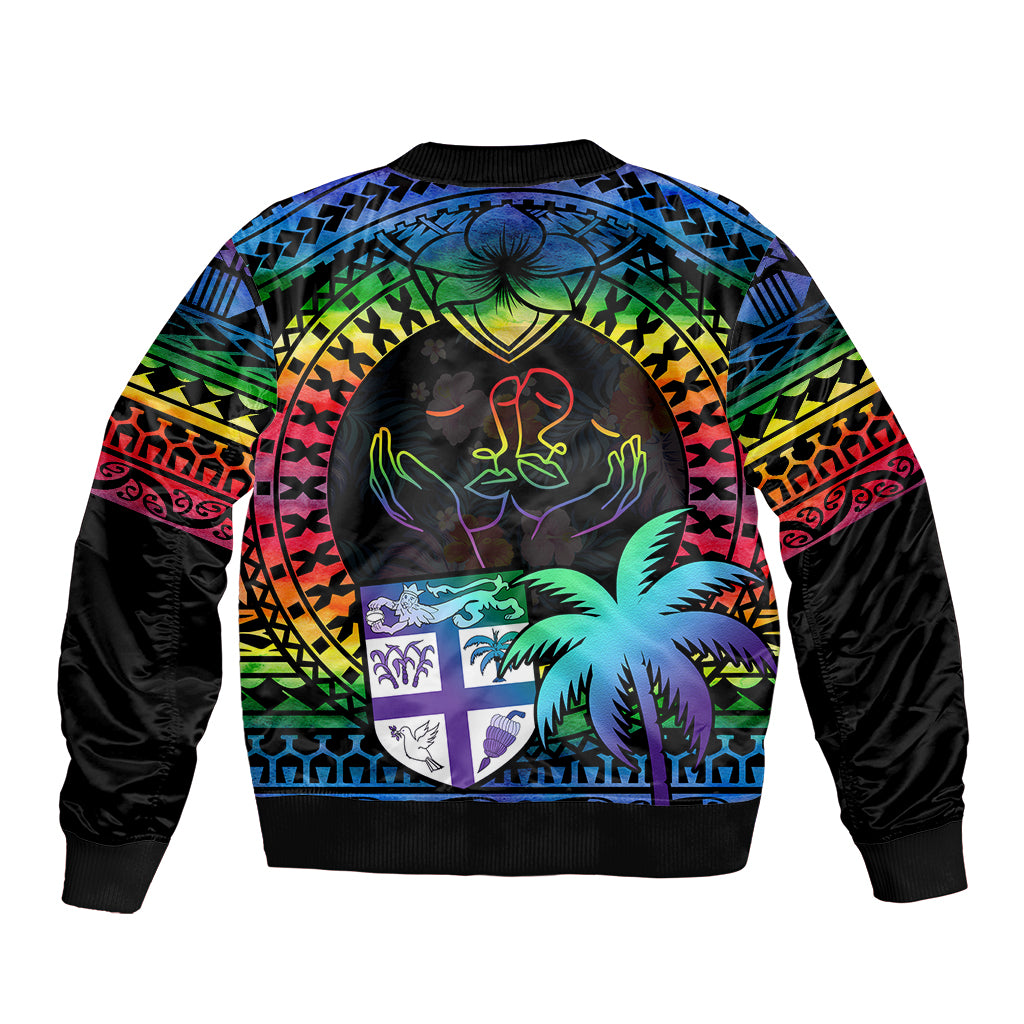 Fiji LGBT Sleeve Zip Bomber Jacket Love Is Love Tapa Pattern Rainbow Water Color LT9 - Polynesian Pride