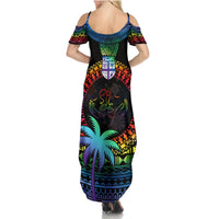 Fiji LGBT Summer Maxi Dress Love Is Love Tapa Pattern Rainbow Water Color LT9 - Polynesian Pride