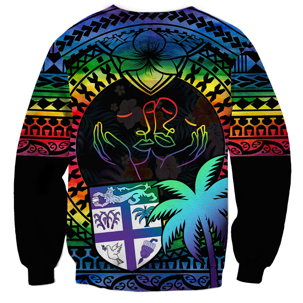 Fiji LGBT Sweatshirt Love Is Love Tapa Pattern Rainbow Water Color LT9 - Polynesian Pride