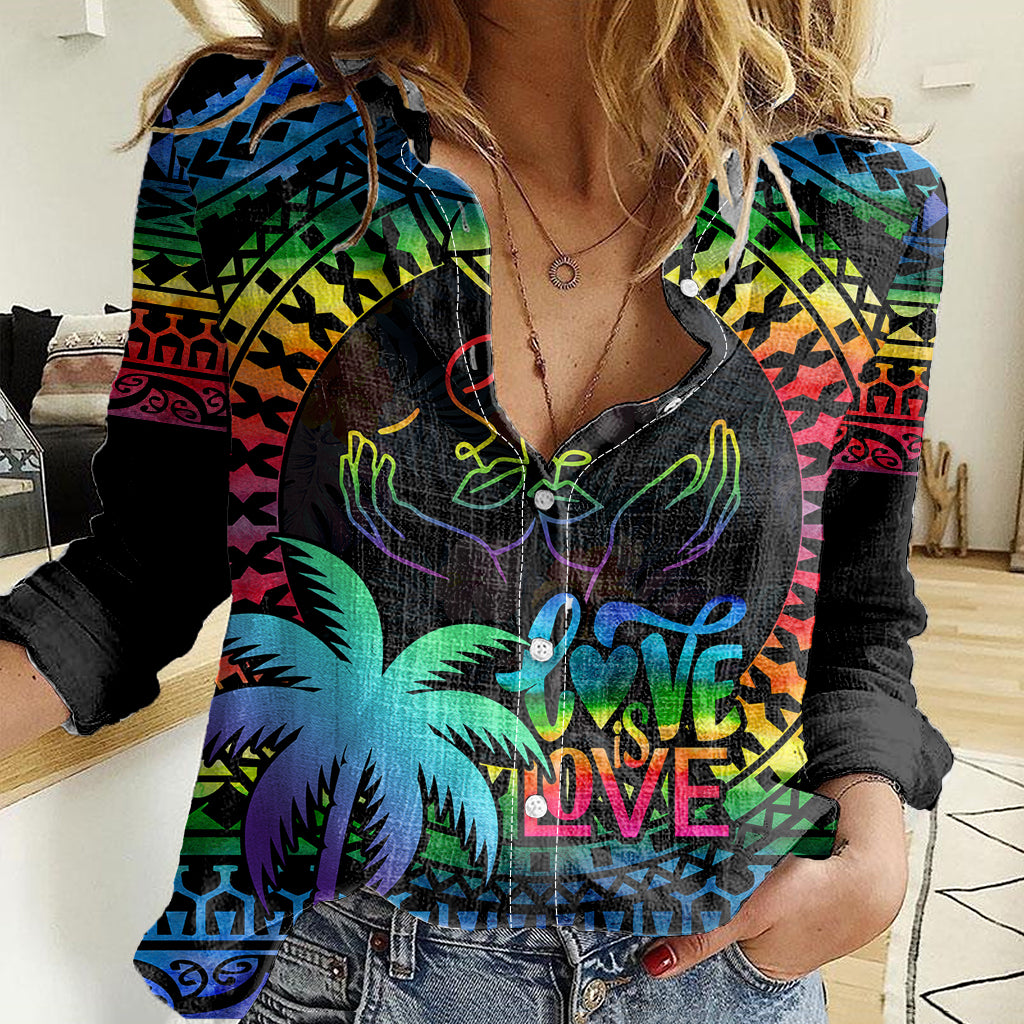 fiji-lgbt-women-casual-shirt-love-is-love-tapa-pattern-rainbow-water-color
