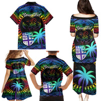 Personalised Fiji LGBT Family Matching Puletasi Dress and Hawaiian Shirt Love Is Love Tapa Pattern Rainbow Water Color LT9 - Polynesian Pride