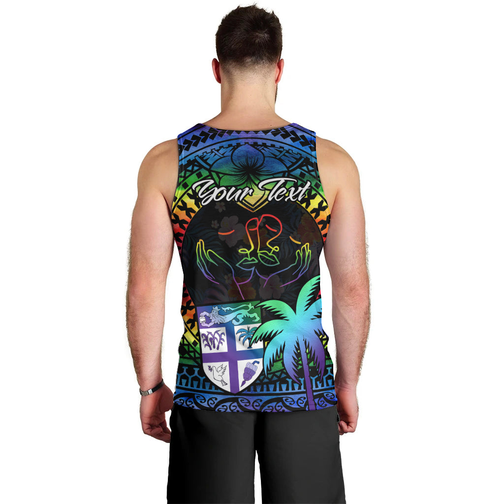 Personalised Fiji LGBT Men Tank Top Love Is Love Tapa Pattern Rainbow Water Color LT9 - Polynesian Pride