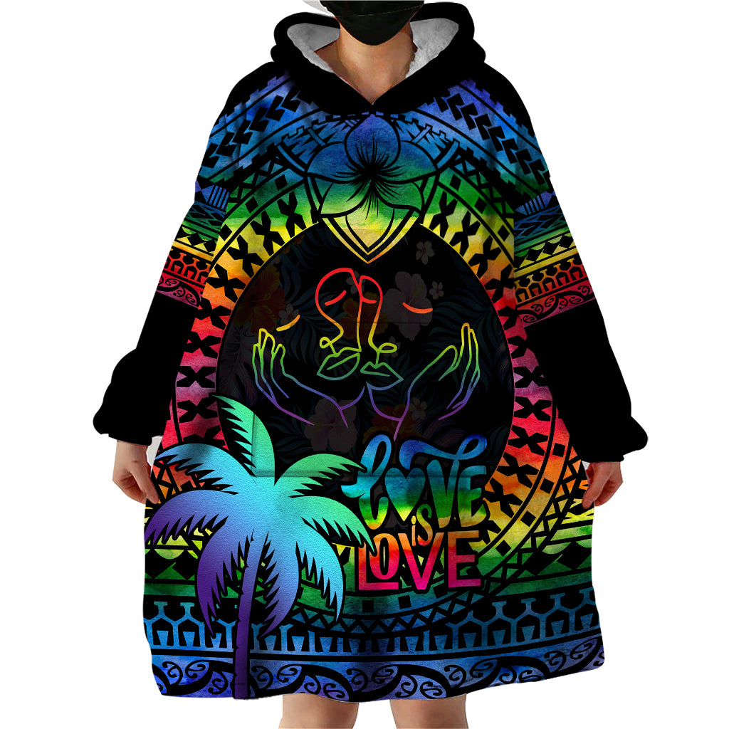 personalised-fiji-lgbt-wearable-blanket-hoodie-love-is-love-tapa-pattern-rainbow-water-color