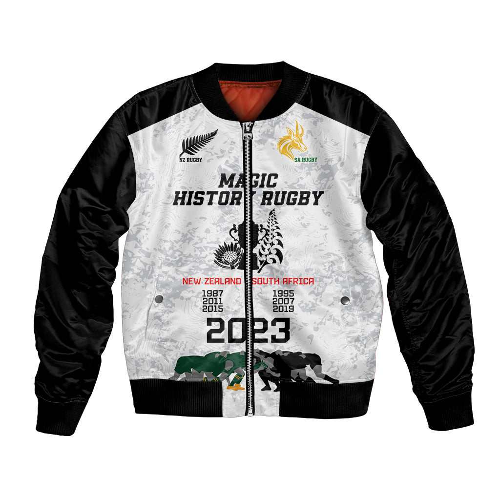 New Zealand South Africa Rugby Bomber Jacket History Commemorative World Cup Winners Unique LT9 Unisex White - Polynesian Pride
