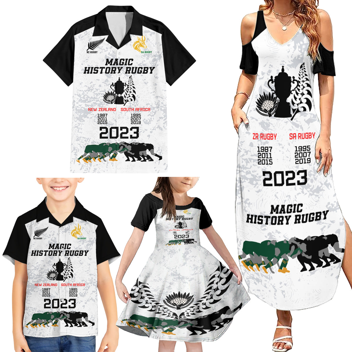 New Zealand South Africa Rugby Family Matching Summer Maxi Dress and Hawaiian Shirt History Commemorative World Cup Winners Unique LT9 - Polynesian Pride