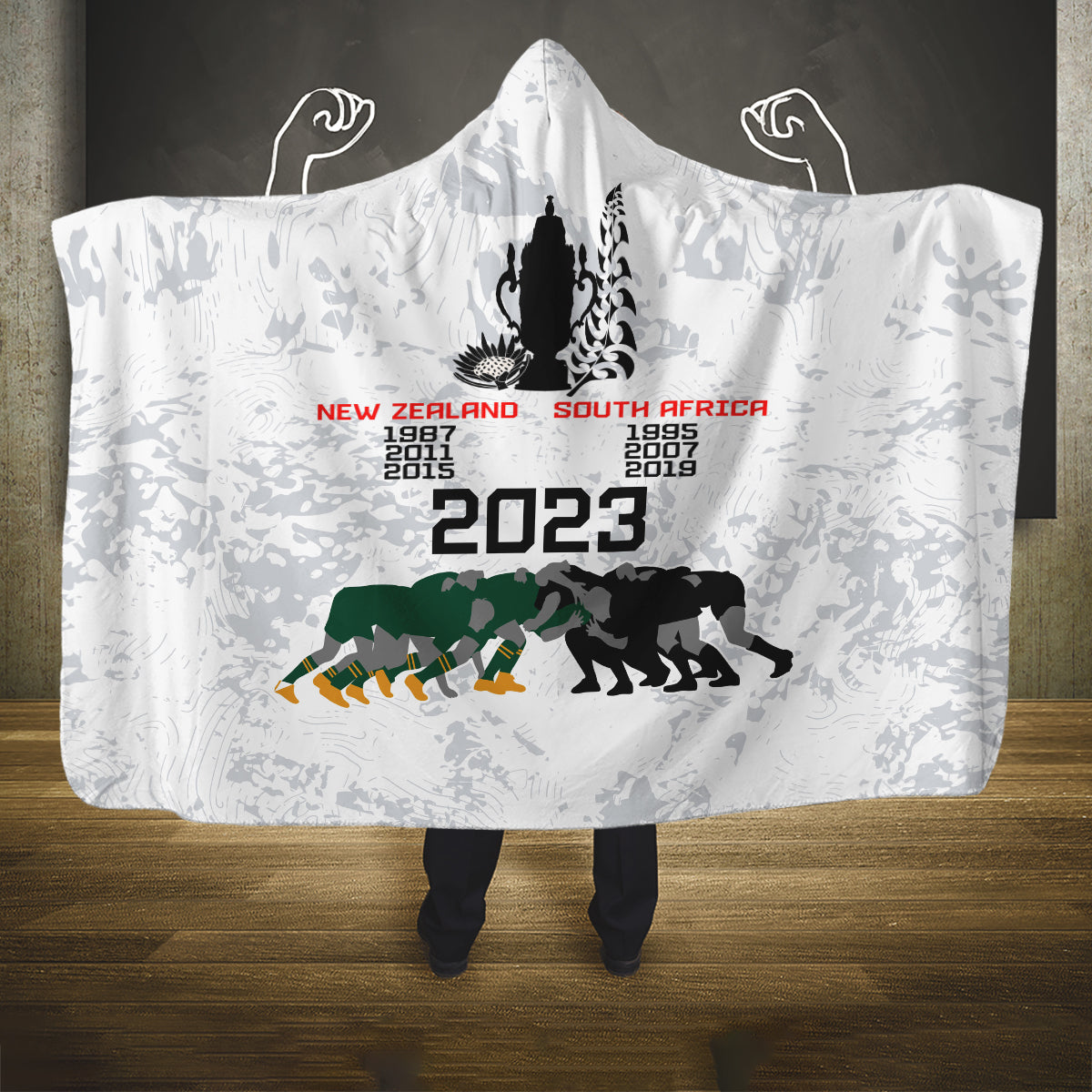 New Zealand South Africa Rugby Hooded Blanket History Commemorative World Cup Winners Unique LT9 One Size White - Polynesian Pride