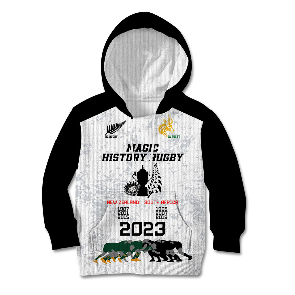 New Zealand South Africa Rugby Kid Hoodie History Commemorative World Cup Winners Unique LT9 Hoodie White - Polynesian Pride