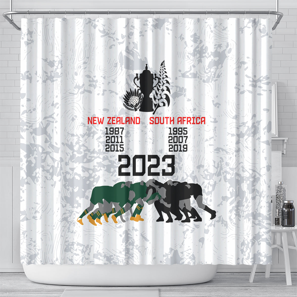 New Zealand South Africa Rugby Shower Curtain History Commemorative World Cup Winners Unique LT9 - Polynesian Pride