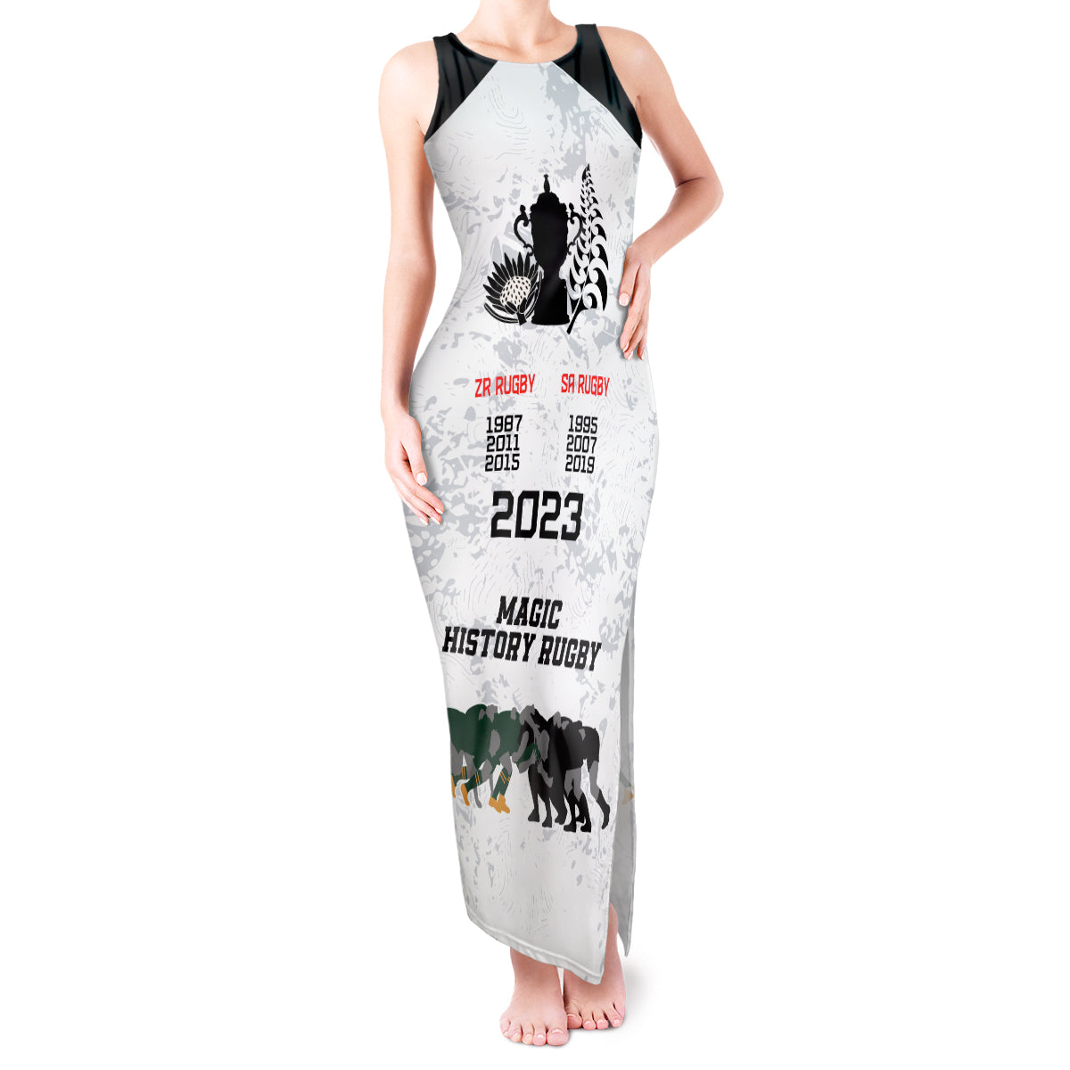 New Zealand South Africa Rugby Tank Maxi Dress History Commemorative World Cup Winners Unique LT9 Women White - Polynesian Pride