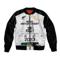 Custom New Zealand South Africa Rugby Bomber Jacket History Commemorative World Cup Winners Unique LT9 Unisex White - Polynesian Pride