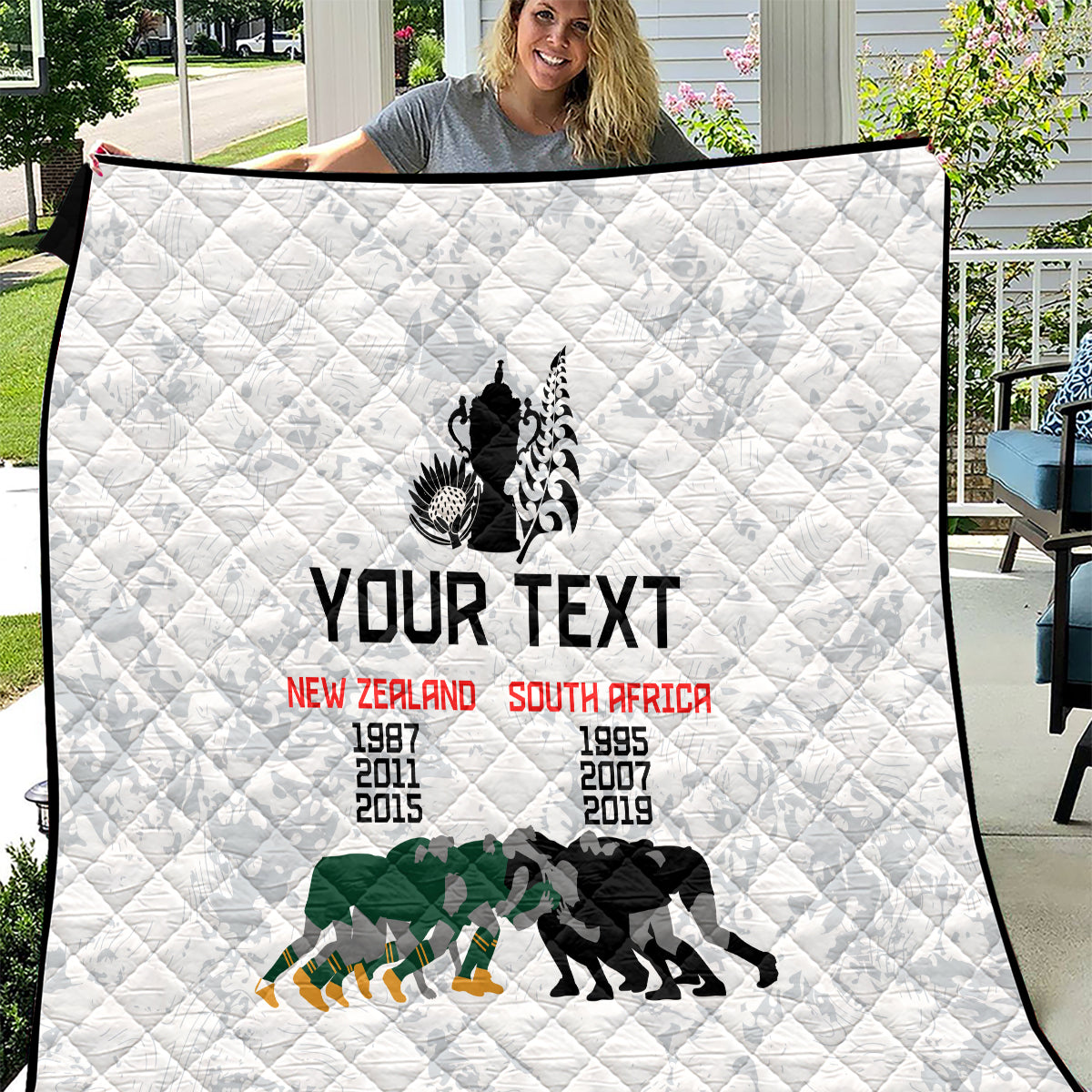 Custom New Zealand South Africa Rugby Quilt History Commemorative World Cup Winners Unique LT9 White - Polynesian Pride