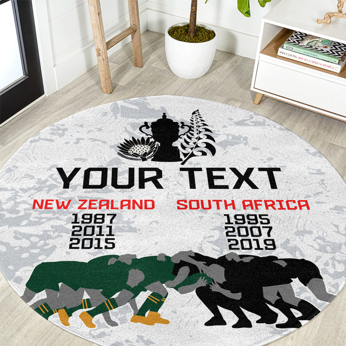 Custom New Zealand South Africa Rugby Round Carpet History Commemorative World Cup Winners Unique LT9 White - Polynesian Pride