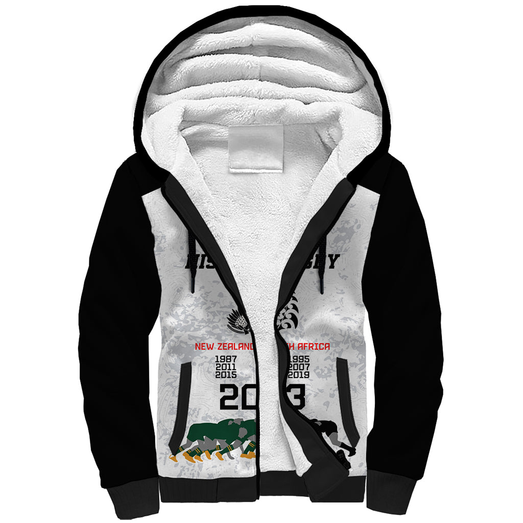 Custom New Zealand South Africa Rugby Sherpa Hoodie History Commemorative World Cup Winners Unique LT9 Unisex White - Polynesian Pride