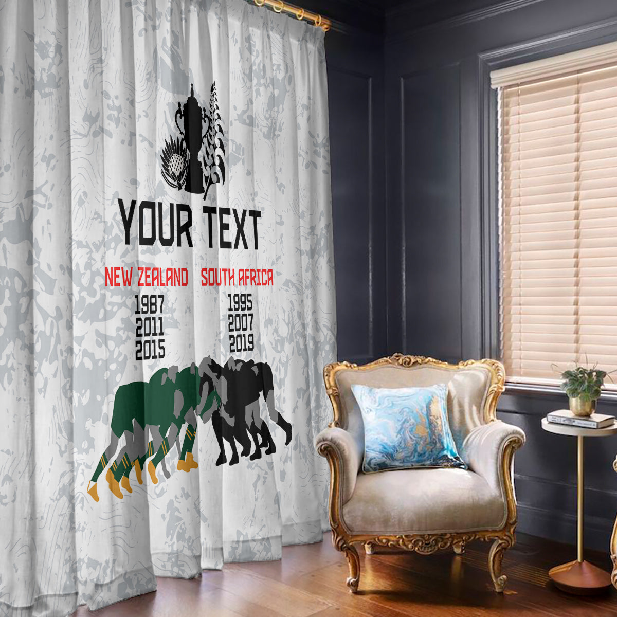 Custom New Zealand South Africa Rugby Window Curtain History Commemorative World Cup Winners Unique LT9 With Hooks White - Polynesian Pride