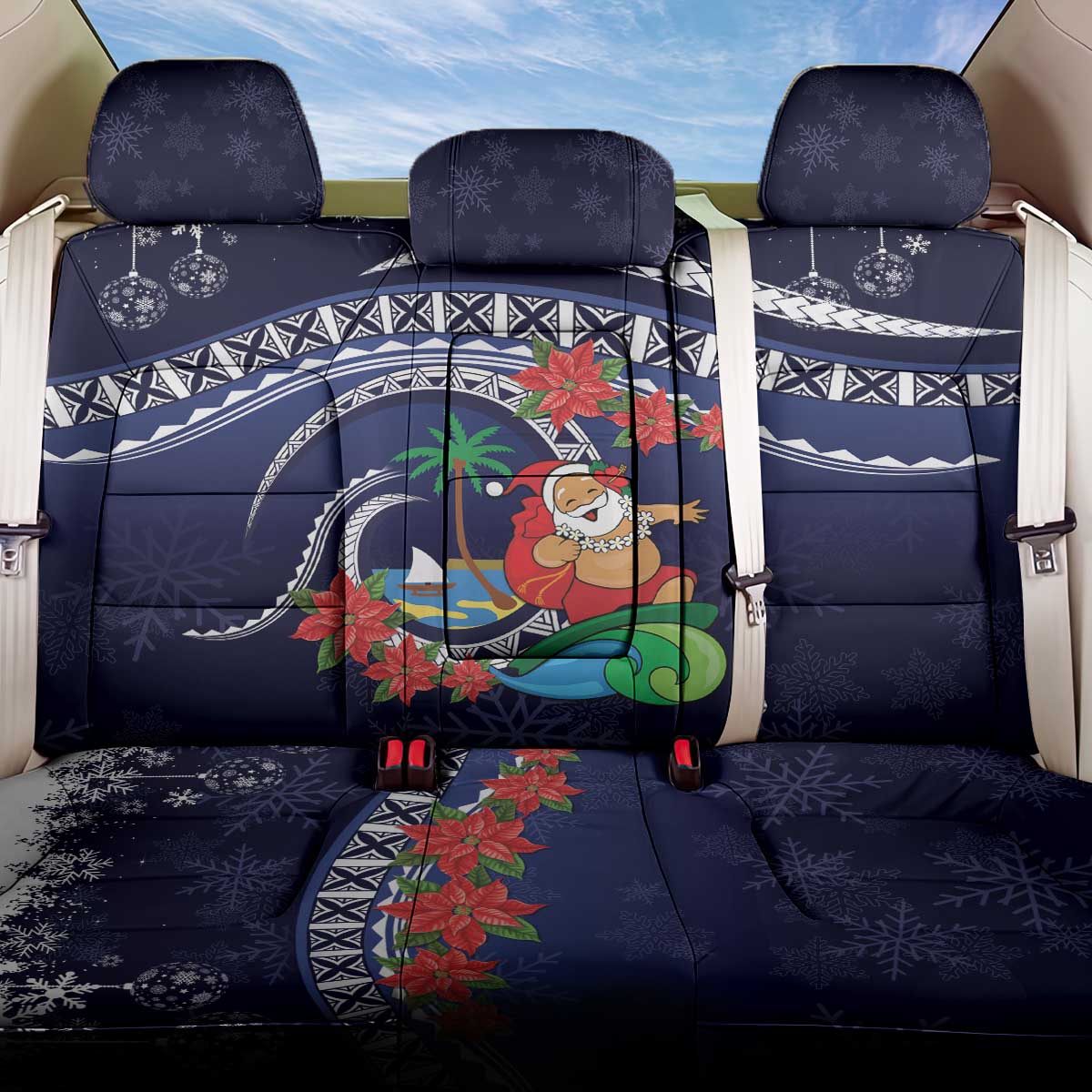 Felis Pusgua Guam Santa Back Car Seat Cover Merry Christmas with Polynesian Tribal