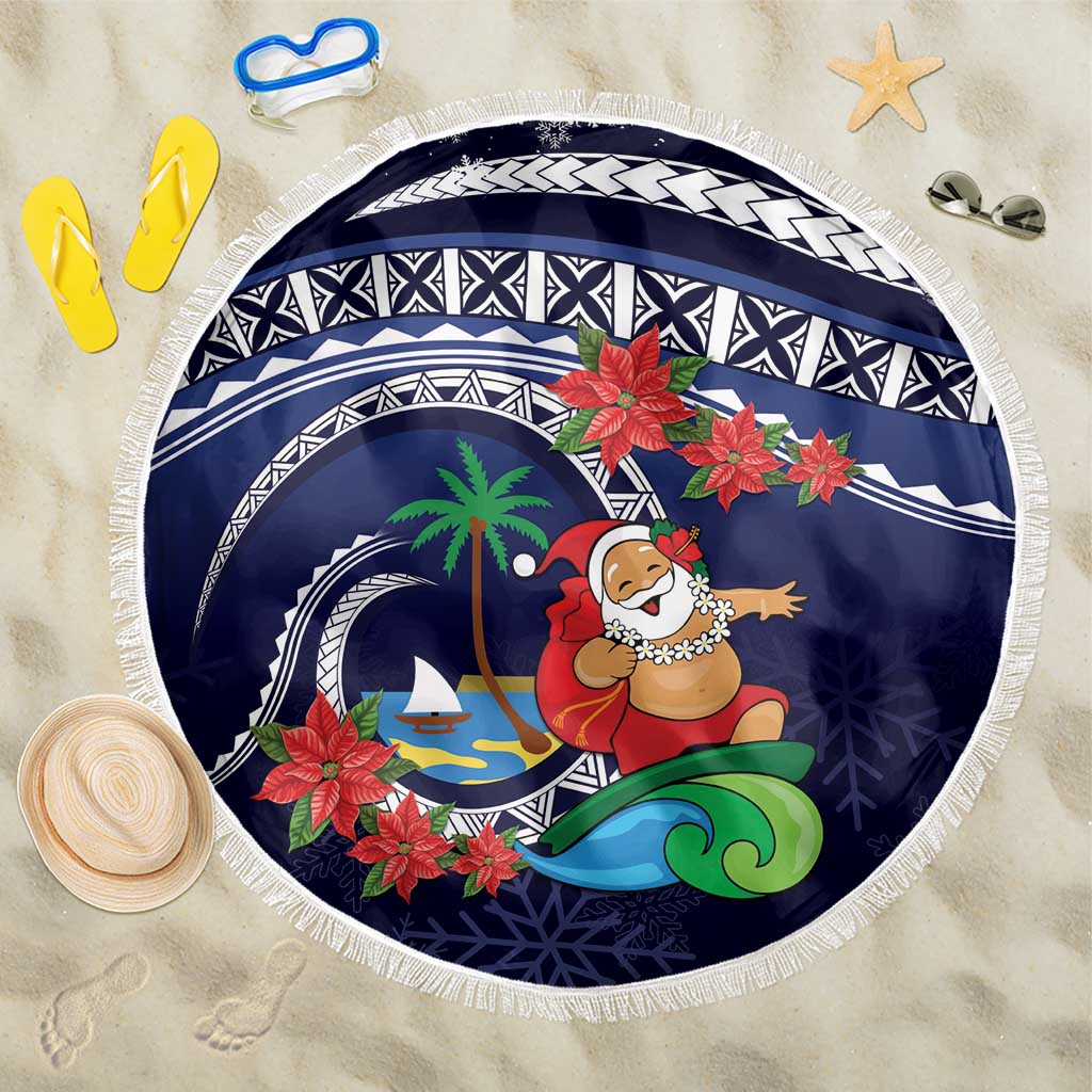 Felis Pusgua Guam Santa Beach Blanket Merry Christmas with Polynesian Tribal LT9 One Size 150cm Blue - Polynesian Pride