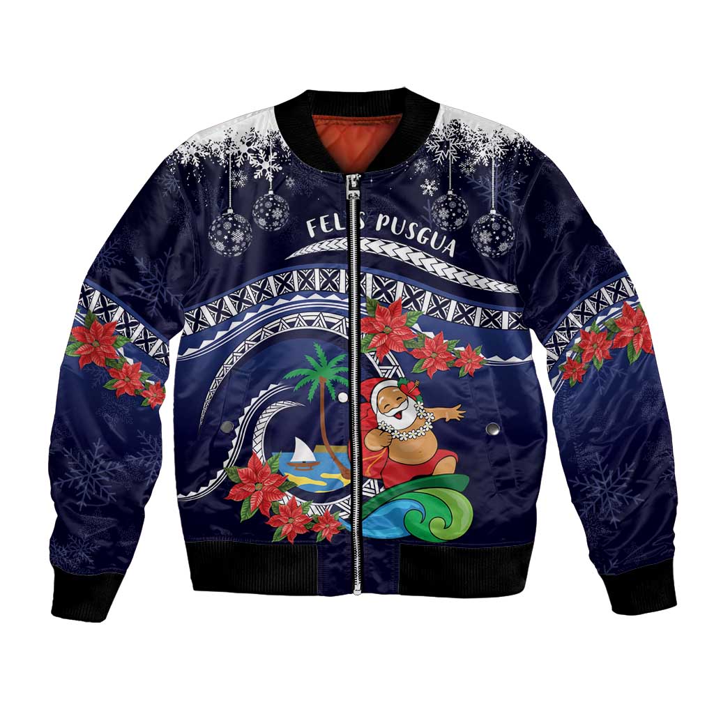 Felis Pusgua Guam Santa Bomber Jacket Merry Christmas with Polynesian Tribal