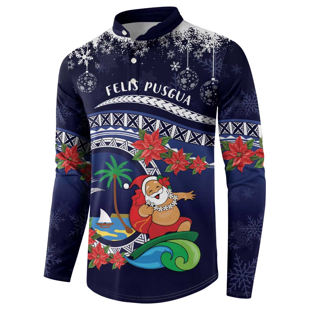 Felis Pusgua Guam Santa Button Sweatshirt Merry Christmas with Polynesian Tribal LT9 - Polynesian Pride