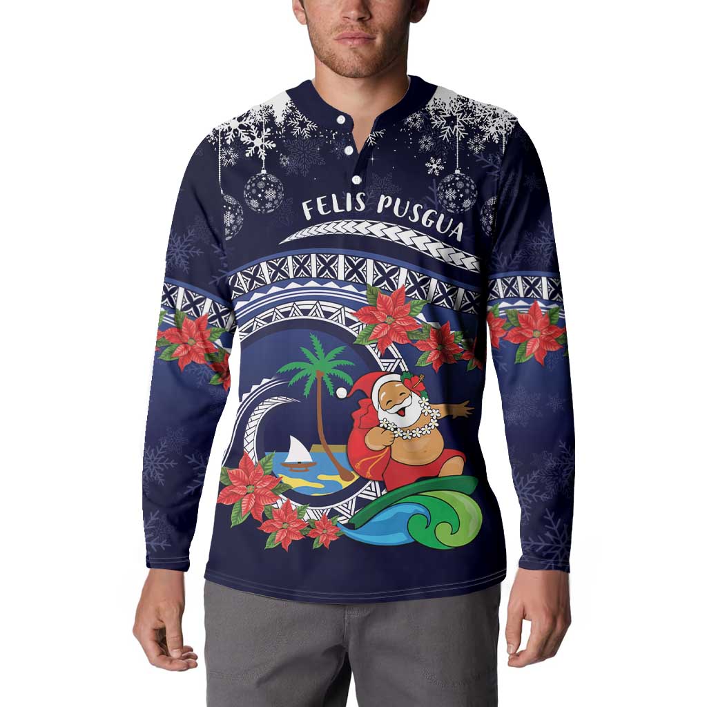Felis Pusgua Guam Santa Button Sweatshirt Merry Christmas with Polynesian Tribal LT9 - Polynesian Pride