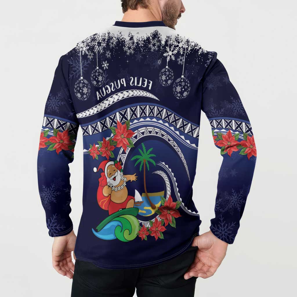 Felis Pusgua Guam Santa Button Sweatshirt Merry Christmas with Polynesian Tribal LT9 - Polynesian Pride