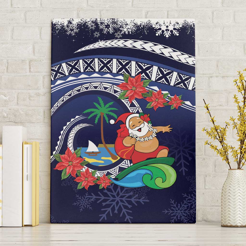 Felis Pusgua Guam Santa Canvas Wall Art Merry Christmas with Polynesian Tribal LT9 Without Frame Blue - Polynesian Pride