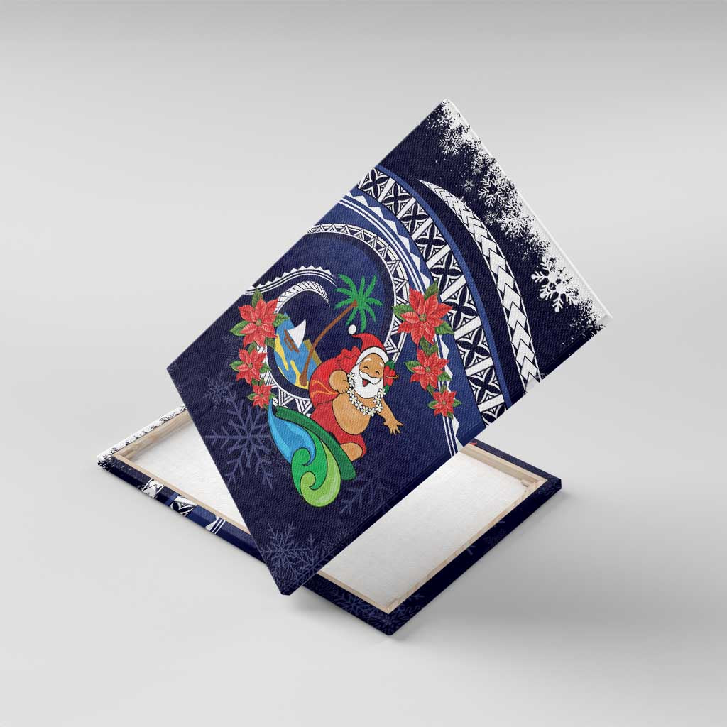Felis Pusgua Guam Santa Canvas Wall Art Merry Christmas with Polynesian Tribal LT9 With Frame Blue - Polynesian Pride