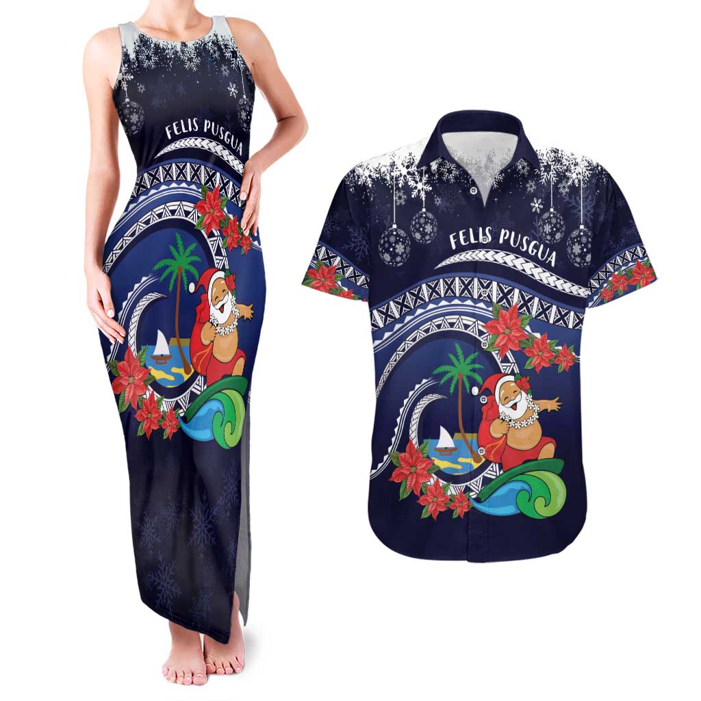 Felis Pusgua Guam Santa Couples Matching Tank Maxi Dress and Hawaiian Shirt Merry Christmas with Polynesian Tribal