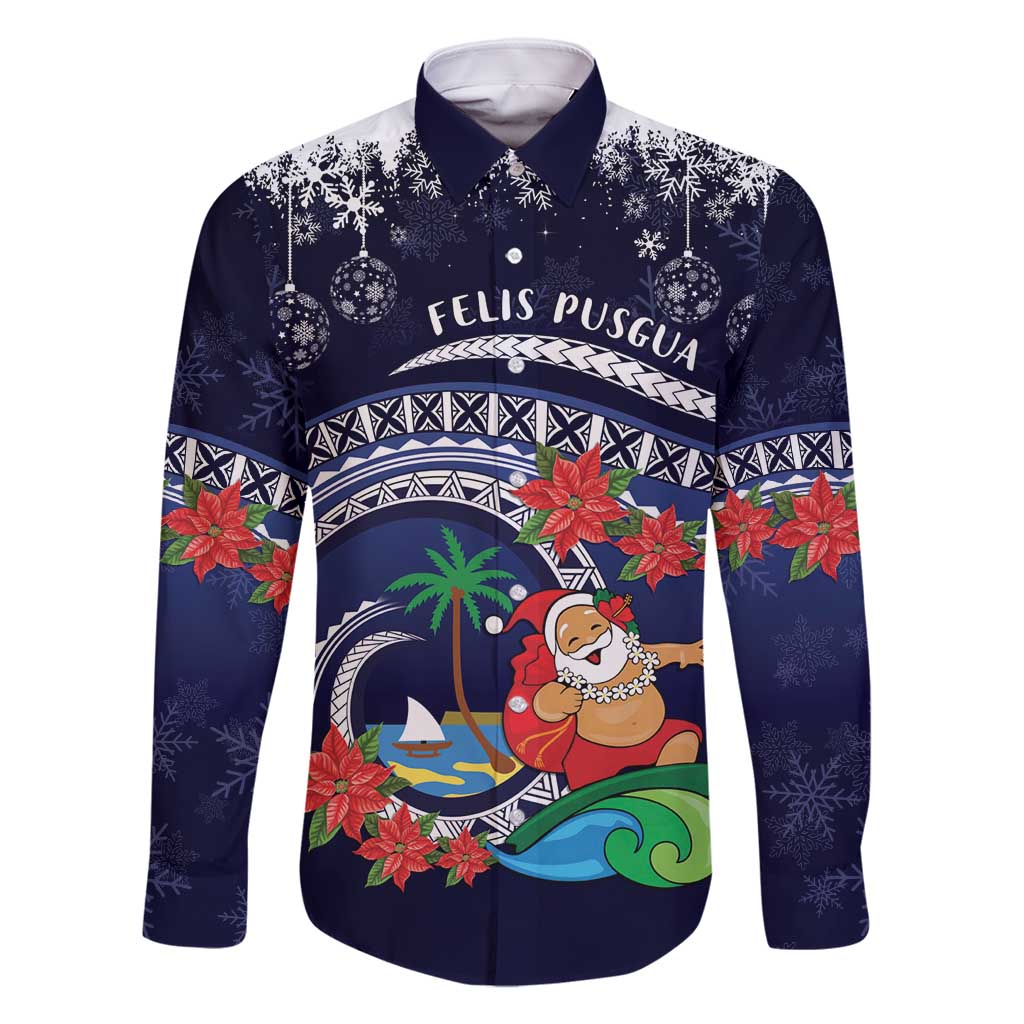 Felis Pusgua Guam Santa Family Matching Long Sleeve Bodycon Dress and Hawaiian Shirt Merry Christmas with Polynesian Tribal