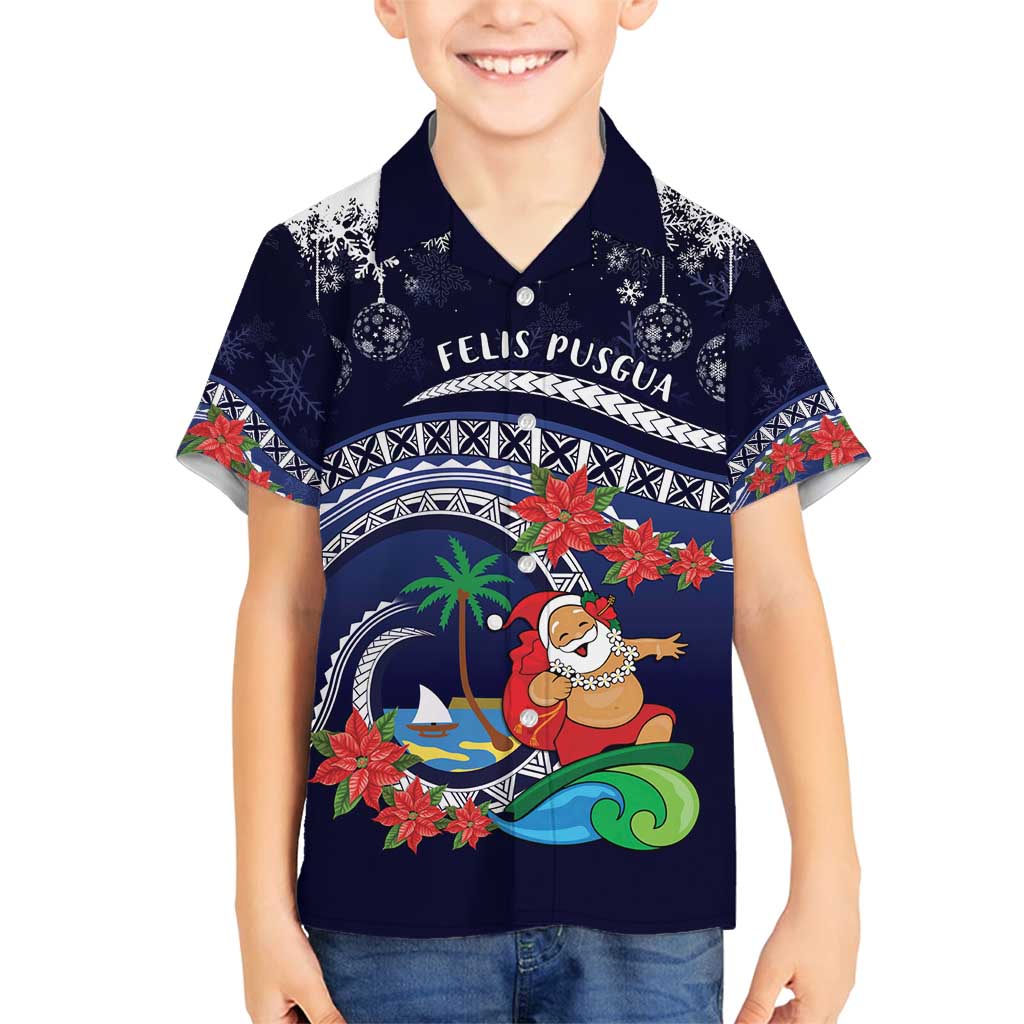 Felis Pusgua Guam Santa Family Matching Long Sleeve Bodycon Dress and Hawaiian Shirt Merry Christmas with Polynesian Tribal