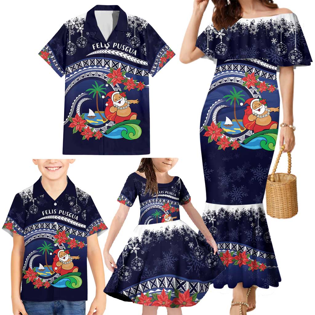 Felis Pusgua Guam Santa Family Matching Mermaid Dress and Hawaiian Shirt Merry Christmas with Polynesian Tribal