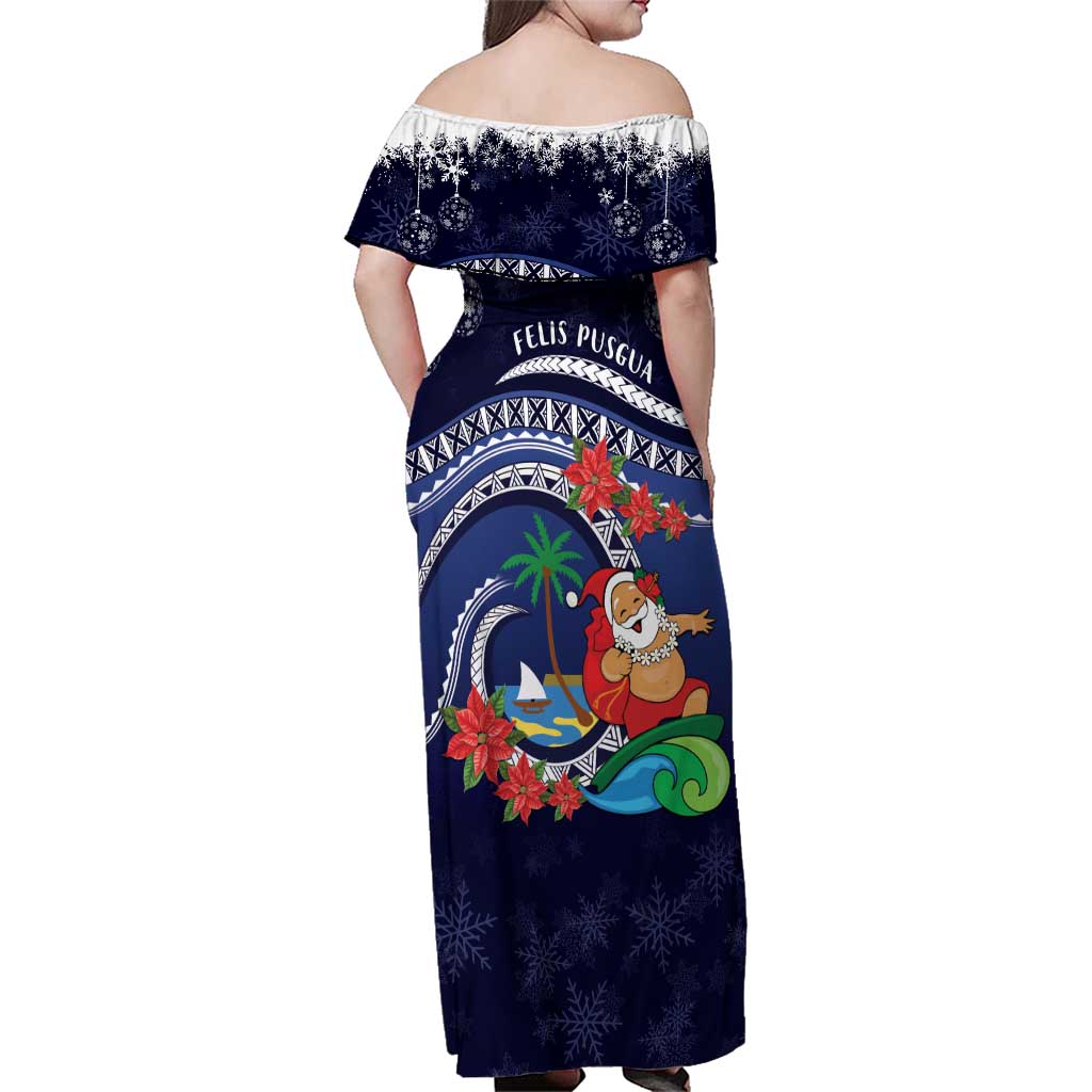 Felis Pusgua Guam Santa Family Matching Off Shoulder Maxi Dress and Hawaiian Shirt Merry Christmas with Polynesian Tribal