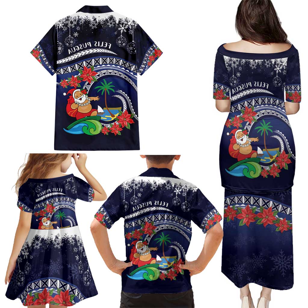 Felis Pusgua Guam Santa Family Matching Puletasi and Hawaiian Shirt Merry Christmas with Polynesian Tribal