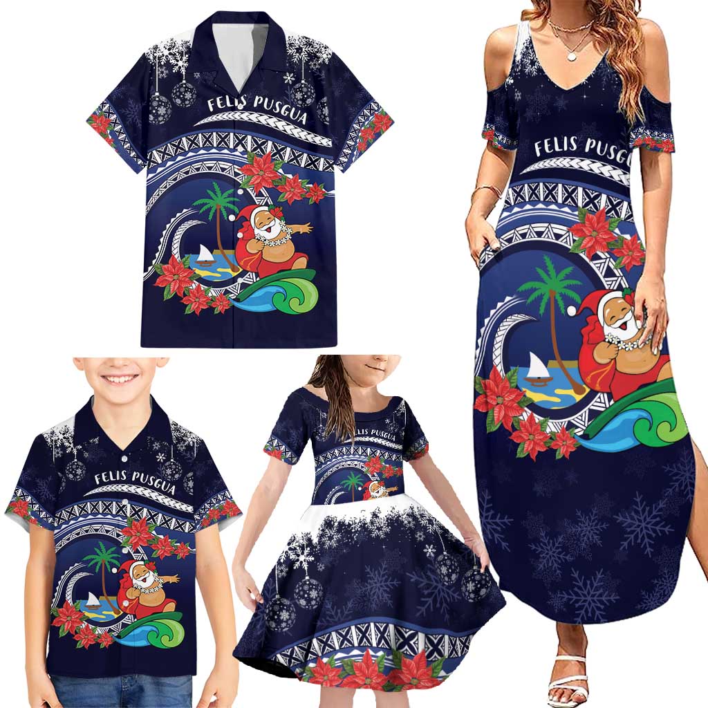 Felis Pusgua Guam Santa Family Matching Summer Maxi Dress and Hawaiian Shirt Merry Christmas with Polynesian Tribal