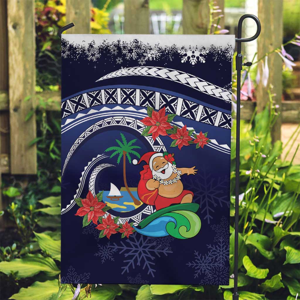 Felis Pusgua Guam Santa Garden Flag Merry Christmas with Polynesian Tribal LT9 Garden Flag Blue - Polynesian Pride