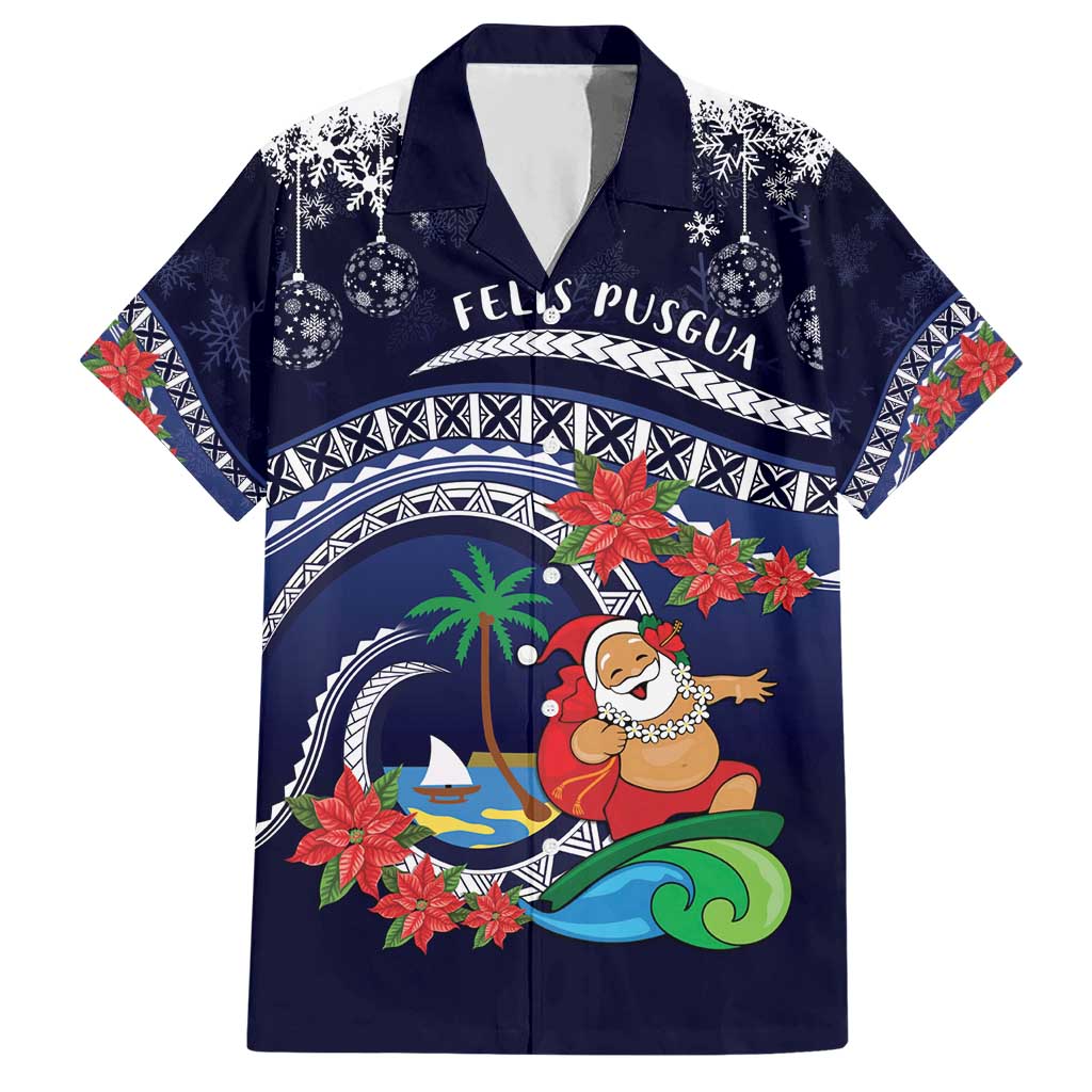 Felis Pusgua Guam Santa Hawaiian Shirt Merry Christmas with Polynesian Tribal LT9 Blue - Polynesian Pride