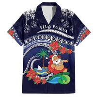 Felis Pusgua Guam Santa Hawaiian Shirt Merry Christmas with Polynesian Tribal LT9 Blue - Polynesian Pride