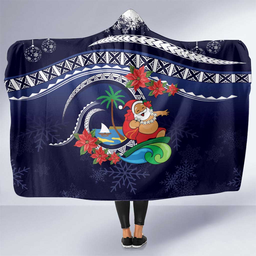Felis Pusgua Guam Santa Hooded Blanket Merry Christmas with Polynesian Tribal LT9 One Size Blue - Polynesian Pride