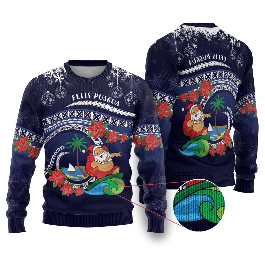 Felis Pusgua Guam Santa Ugly Christmas Sweater Merry Christmas with Polynesian Tribal