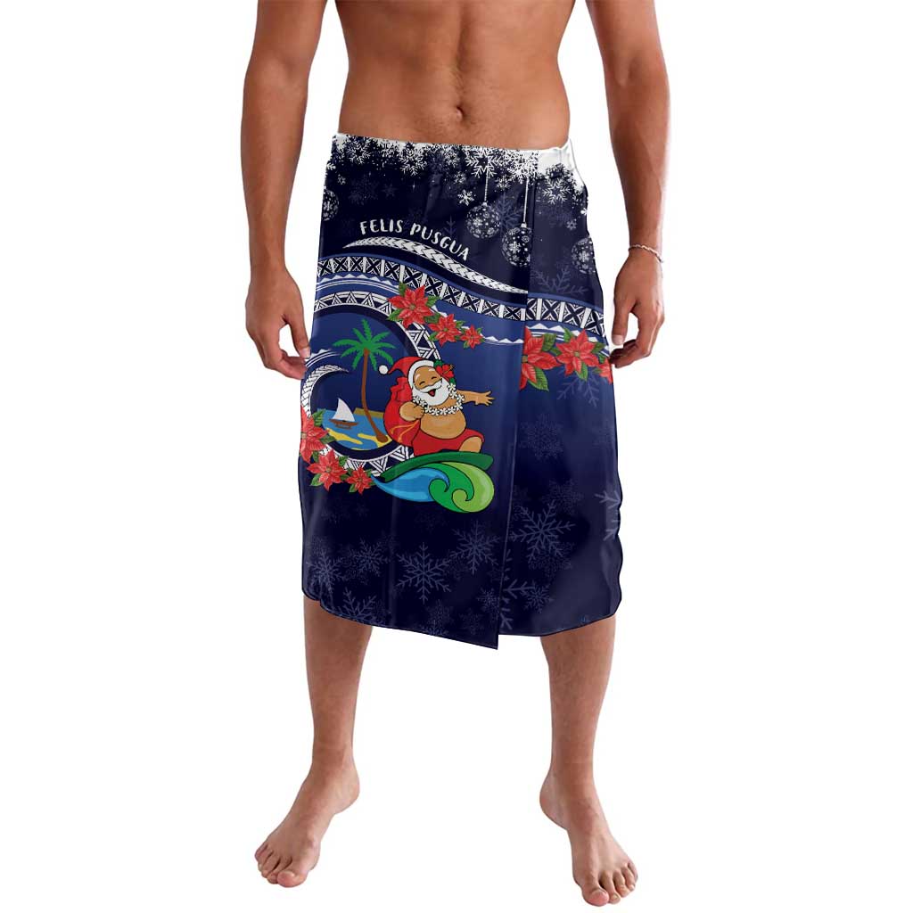 Felis Pusgua Guam Santa Lavalava Merry Christmas with Polynesian Tribal LT9 Blue - Polynesian Pride