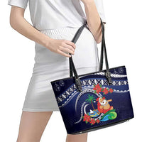 Felis Pusgua Guam Santa Leather Tote Bag Merry Christmas with Polynesian Tribal LT9 - Polynesian Pride
