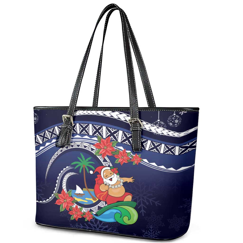 Felis Pusgua Guam Santa Leather Tote Bag Merry Christmas with Polynesian Tribal LT9 - Polynesian Pride