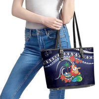 Felis Pusgua Guam Santa Leather Tote Bag Merry Christmas with Polynesian Tribal LT9 - Polynesian Pride
