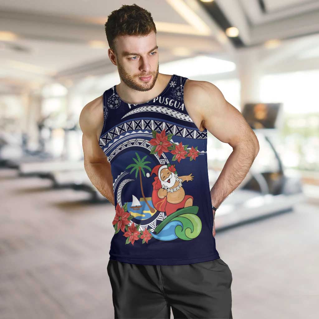 Felis Pusgua Guam Santa Men Tank Top Merry Christmas with Polynesian Tribal LT9 Blue - Polynesian Pride